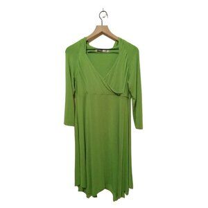 Athleta Lime Green Hawi Surplice Hooded 3/4 Sleeve Asymmetrical Hem Dress Sz L